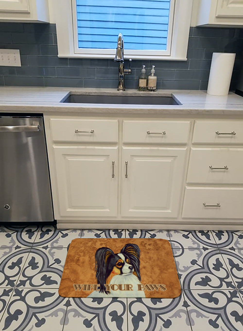 Papillon Wipe your Paws Memory Foam Kitchen Mat Machine Washable Anti-Fatigue Cushion Comfort Bath or Kitchen Rug