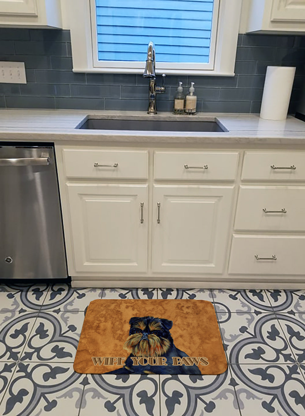 Brussels Griffon Wipe your Paws Memory Foam Kitchen Mat Machine Washable Anti-Fatigue Cushion Comfort Bath or Kitchen Rug