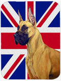 Great Dane with English Union Jack British Flag Cutting Board Tempered Glass Kitchen Cutting Surface, Heat Resistant Chopping, Non-Slip Feet, Food Prep & Serving