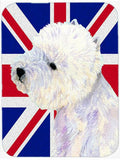 Westie with English Union Jack British Flag Cutting Board Tempered Glass Kitchen Cutting Surface, Heat Resistant Chopping, Non-Slip Feet, Food Prep & Serving