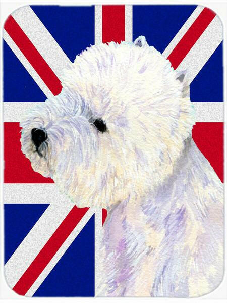 Westie with English Union Jack British Flag Cutting Board Tempered Glass Kitchen Cutting Surface, Heat Resistant Chopping, Non-Slip Feet, Food Prep & Serving