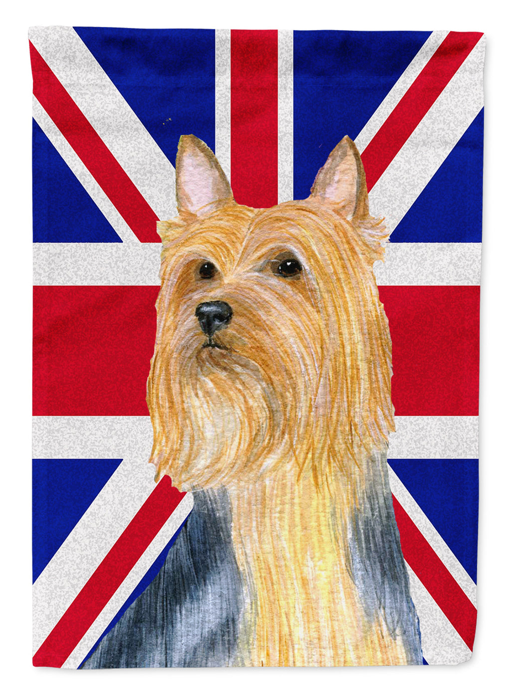 Silky Terrier with English Union Jack British Flag House Flag 28x40 Porch Sleeve Pole Decorative Outside Yard Banner Artwork Wall Hanging, Polyester