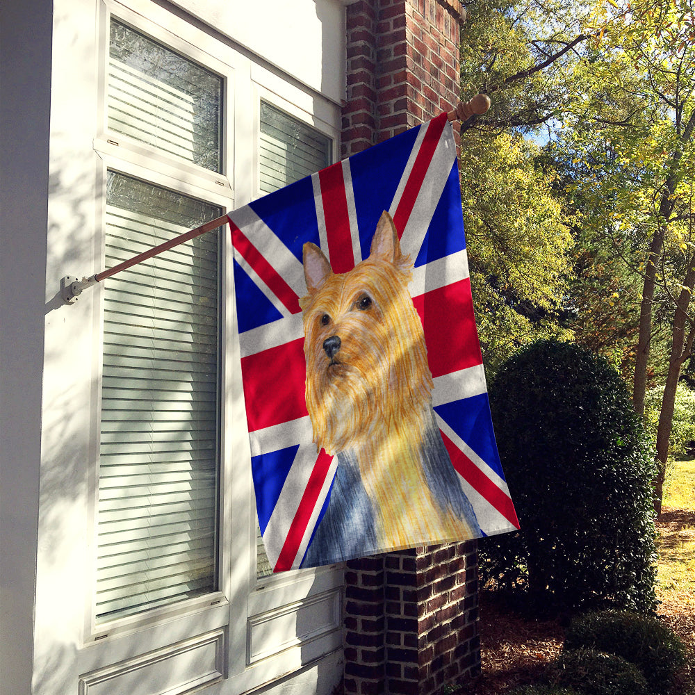 Silky Terrier with English Union Jack British Flag House Flag 28x40 Porch Sleeve Pole Decorative Outside Yard Banner Artwork Wall Hanging, Polyester