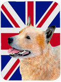 Australian Cattle Dog with English Union Jack British Flag Cutting Board Tempered Glass Kitchen Cutting Surface, Heat Resistant Chopping, Non-Slip Feet, Food Prep & Serving