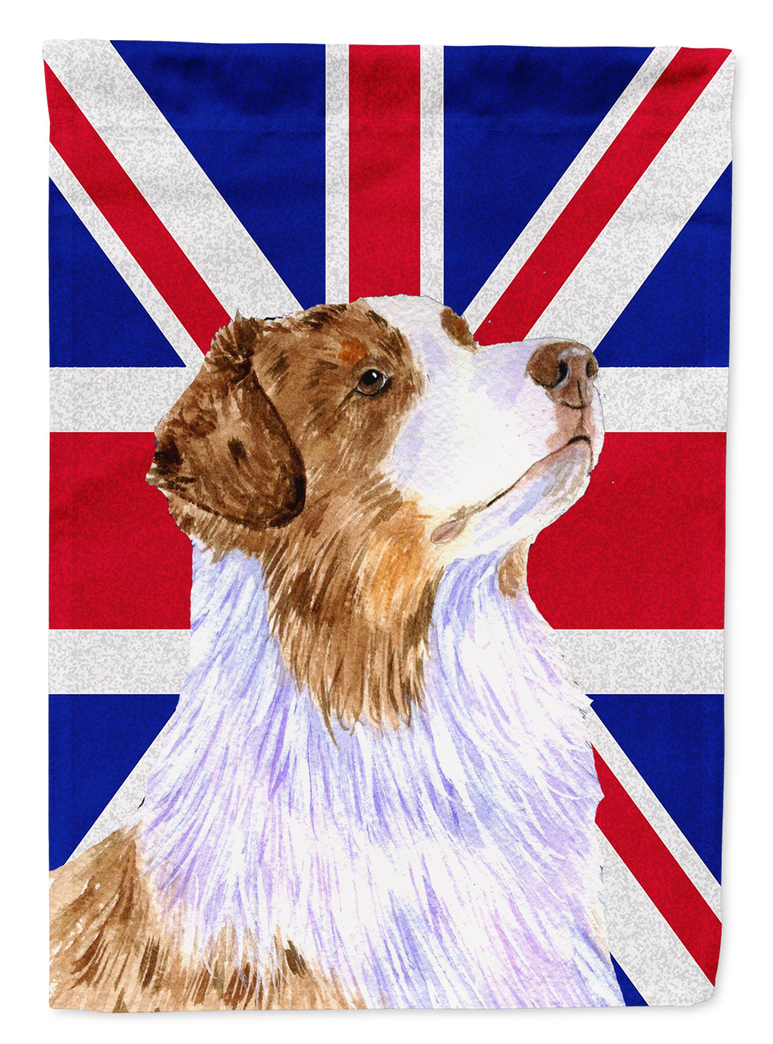 Australian Shepherd with English Union Jack British Flag House Flag 28x40 Porch Sleeve Pole Decorative Outside Yard Banner Artwork Wall Hanging, Polyester