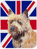 Cairn Terrier with English Union Jack British Flag Cutting Board Tempered Glass Kitchen Cutting Surface, Heat Resistant Chopping, Non-Slip Feet, Food Prep & Serving