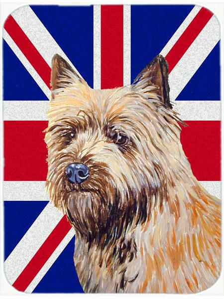 Cairn Terrier with English Union Jack British Flag Cutting Board Tempered Glass Kitchen Cutting Surface, Heat Resistant Chopping, Non-Slip Feet, Food Prep & Serving