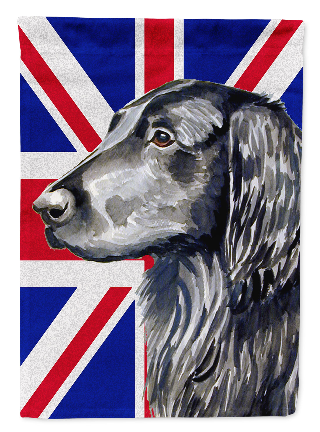 Flat Coated Retriever with English Union Jack British Flag House Flag 28x40 Porch Sleeve Pole Decorative Outside Yard Banner Artwork Wall Hanging, Polyester