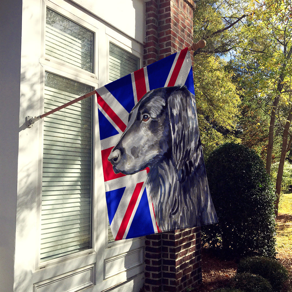 Flat Coated Retriever with English Union Jack British Flag House Flag 28x40 Porch Sleeve Pole Decorative Outside Yard Banner Artwork Wall Hanging, Polyester