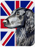 Flat Coated Retriever with English Union Jack British Flag Cutting Board Tempered Glass Kitchen Cutting Surface, Heat Resistant Chopping, Non-Slip Feet, Food Prep & Serving