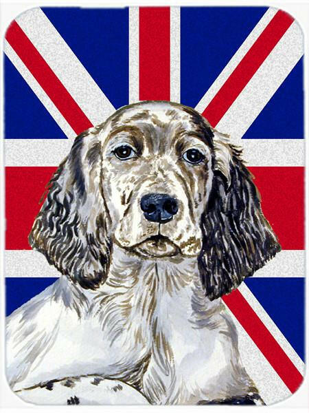 English Setter with English Union Jack British Flag Cutting Board Tempered Glass Kitchen Cutting Surface, Heat Resistant Chopping, Non-Slip Feet, Food Prep & Serving
