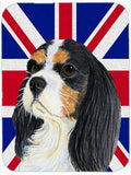 Cavalier Spaniel with English Union Jack British Flag Cutting Board Tempered Glass Kitchen Cutting Surface, Heat Resistant Chopping, Non-Slip Feet, Food Prep & Serving