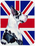 Great Dane with English Union Jack British Flag Cutting Board Tempered Glass Kitchen Cutting Surface, Heat Resistant Chopping, Non-Slip Feet, Food Prep & Serving