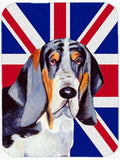 Basset Hound with English Union Jack British Flag Cutting Board Tempered Glass Kitchen Cutting Surface, Heat Resistant Chopping, Non-Slip Feet, Food Prep & Serving