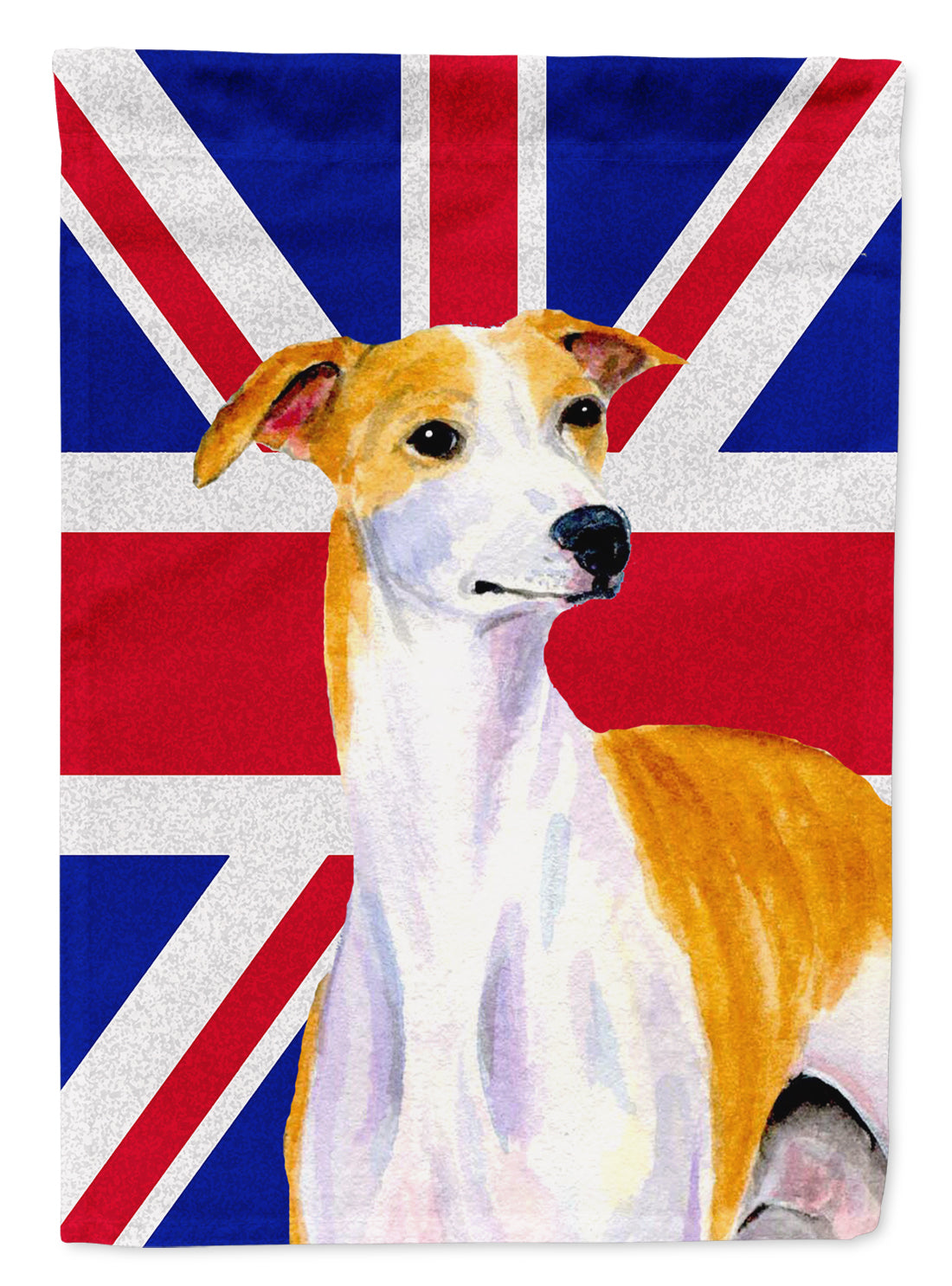 Whippet with English Union Jack British Flag House Flag 28x40 Porch Sleeve Pole Decorative Outside Yard Banner Artwork Wall Hanging, Polyester