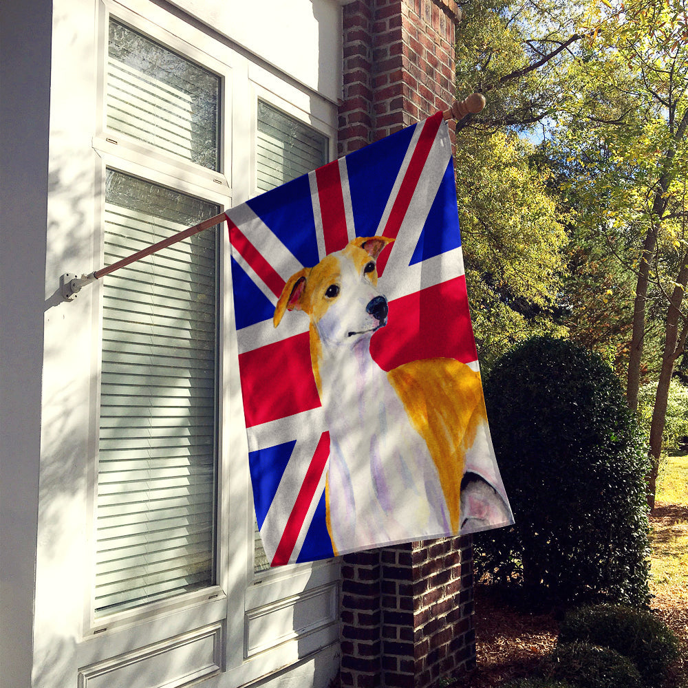 Whippet with English Union Jack British Flag House Flag 28x40 Porch Sleeve Pole Decorative Outside Yard Banner Artwork Wall Hanging, Polyester