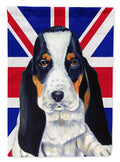 Basset Hound with English Union Jack British Flag House Flag 28x40 Porch Sleeve Pole Decorative Outside Yard Banner Artwork Wall Hanging, Polyester
