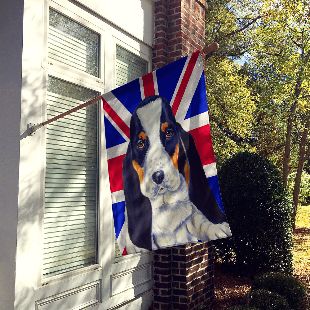 Basset Hound with English Union Jack British Flag House Flag 28x40 Porch Sleeve Pole Decorative Outside Yard Banner Artwork Wall Hanging, Polyester
