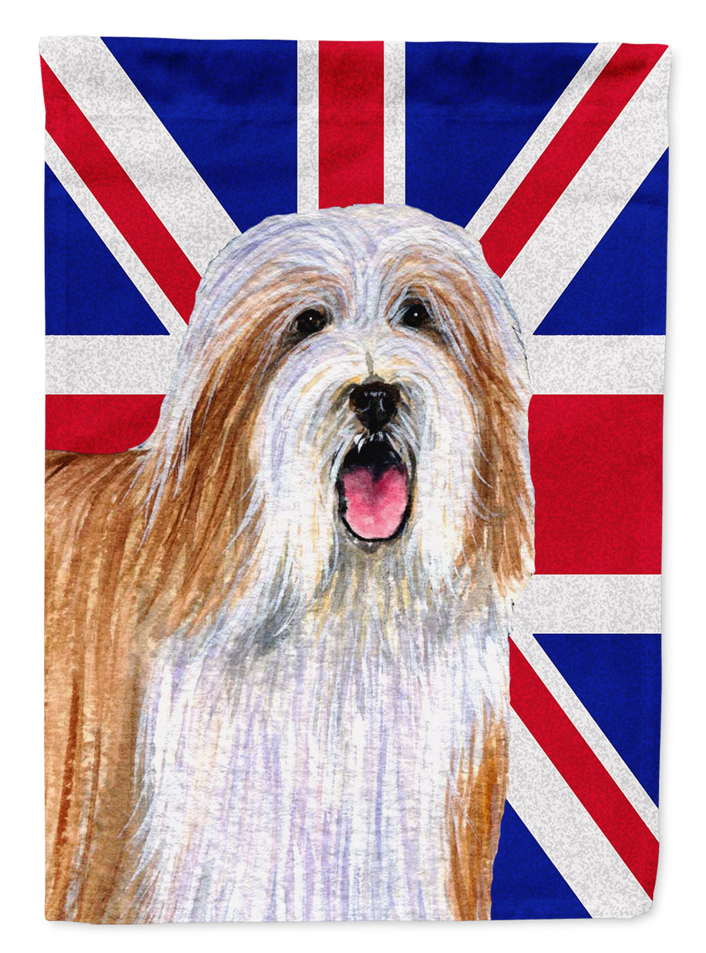 Bearded Collie with English Union Jack British Flag House Flag 28x40 Porch Sleeve Pole Decorative Outside Yard Banner Artwork Wall Hanging, Polyester
