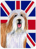 Bearded Collie with English Union Jack British Flag Cutting Board Tempered Glass Kitchen Cutting Surface, Heat Resistant Chopping, Non-Slip Feet, Food Prep & Serving