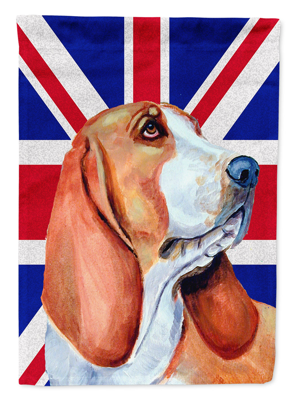 Basset Hound with English Union Jack British Flag House Flag 28x40 Porch Sleeve Pole Decorative Outside Yard Banner Artwork Wall Hanging, Polyester