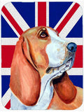 Basset Hound with English Union Jack British Flag Cutting Board Tempered Glass Kitchen Cutting Surface, Heat Resistant Chopping, Non-Slip Feet, Food Prep & Serving