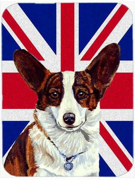 Corgi with English Union Jack British Flag Cutting Board Tempered Glass Kitchen Cutting Surface, Heat Resistant Chopping, Non-Slip Feet, Food Prep & Serving