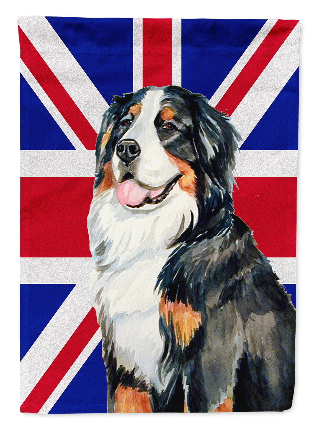 Bernese Mountain Dog with English Union Jack British Flag House Flag 28x40 Porch Sleeve Pole Decorative Outside Yard Banner Artwork Wall Hanging, Polyester