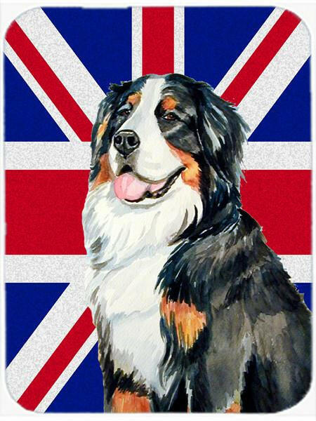 Bernese Mountain Dog with English Union Jack British Flag Cutting Board Tempered Glass Kitchen Cutting Surface, Heat Resistant Chopping, Non-Slip Feet, Food Prep & Serving