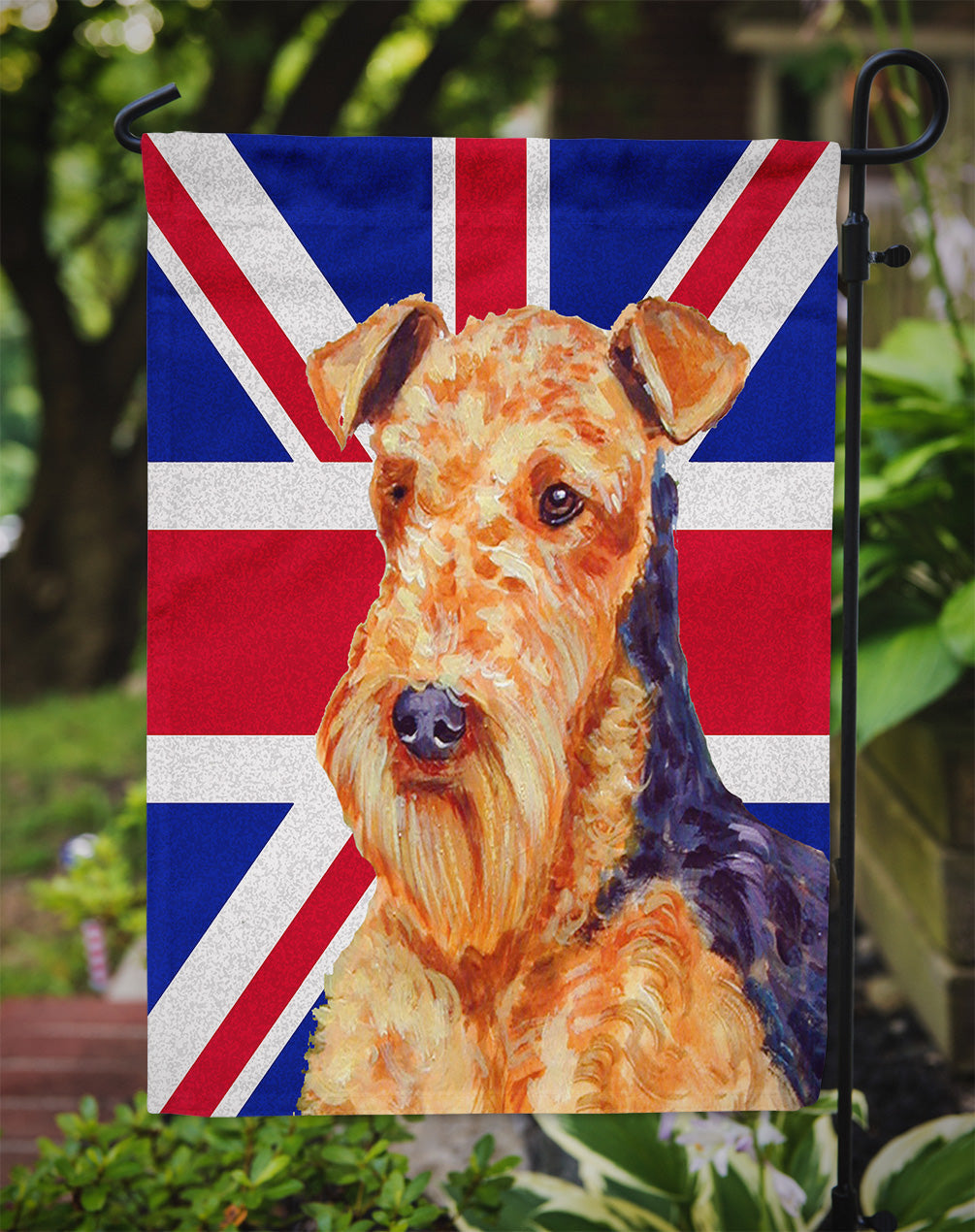 Airedale with English Union Jack British Flag Garden Flag Mailbox Decorative Yard Banner Outside Patio Artwork for Flower Beds, Garden Size, Multicolor