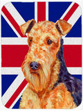 Airedale with English Union Jack British Flag Cutting Board Tempered Glass Kitchen Cutting Surface, Heat Resistant Chopping, Non-Slip Feet, Food Prep & Serving