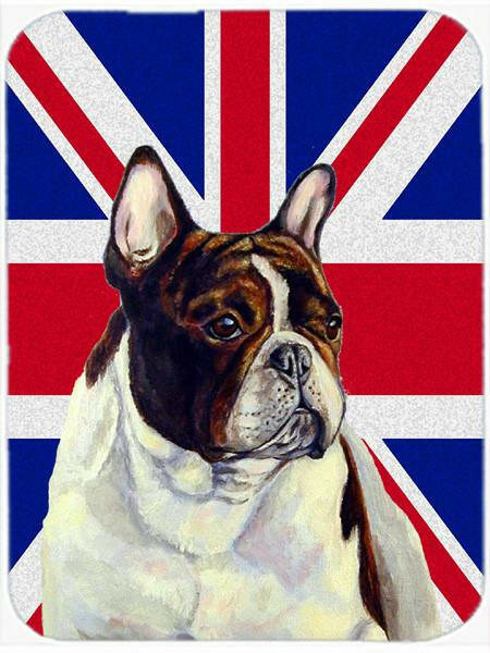 French Bulldog with English Union Jack British Flag Cutting Board Tempered Glass Kitchen Cutting Surface, Heat Resistant Chopping, Non-Slip Feet, Food Prep & Serving