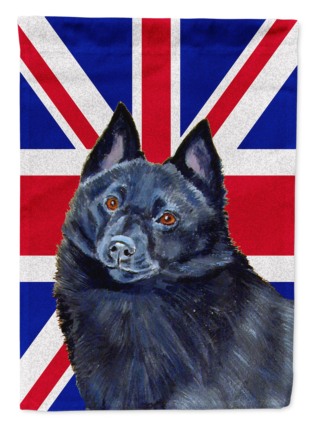 Schipperke with English Union Jack British Flag House Flag 28x40 Porch Sleeve Pole Decorative Outside Yard Banner Artwork Wall Hanging, Polyester