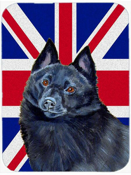 Schipperke with English Union Jack British Flag Cutting Board Tempered Glass Kitchen Cutting Surface, Heat Resistant Chopping, Non-Slip Feet, Food Prep & Serving