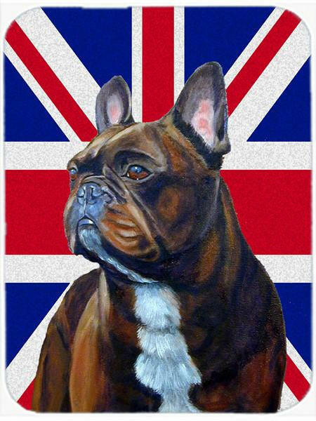 French Bulldog with English Union Jack British Flag Cutting Board Tempered Glass Kitchen Cutting Surface, Heat Resistant Chopping, Non-Slip Feet, Food Prep & Serving