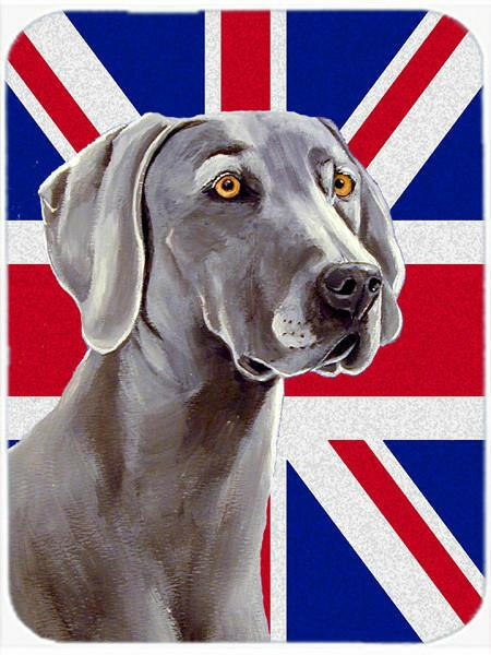 Weimaraner with English Union Jack British Flag Cutting Board Tempered Glass Kitchen Cutting Surface, Heat Resistant Chopping, Non-Slip Feet, Food Prep & Serving
