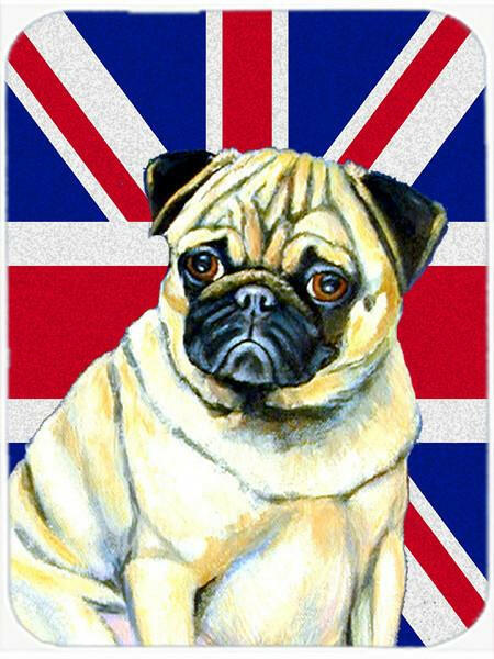 Pug with English Union Jack British Flag Cutting Board Tempered Glass Kitchen Cutting Surface, Heat Resistant Chopping, Non-Slip Feet, Food Prep & Serving