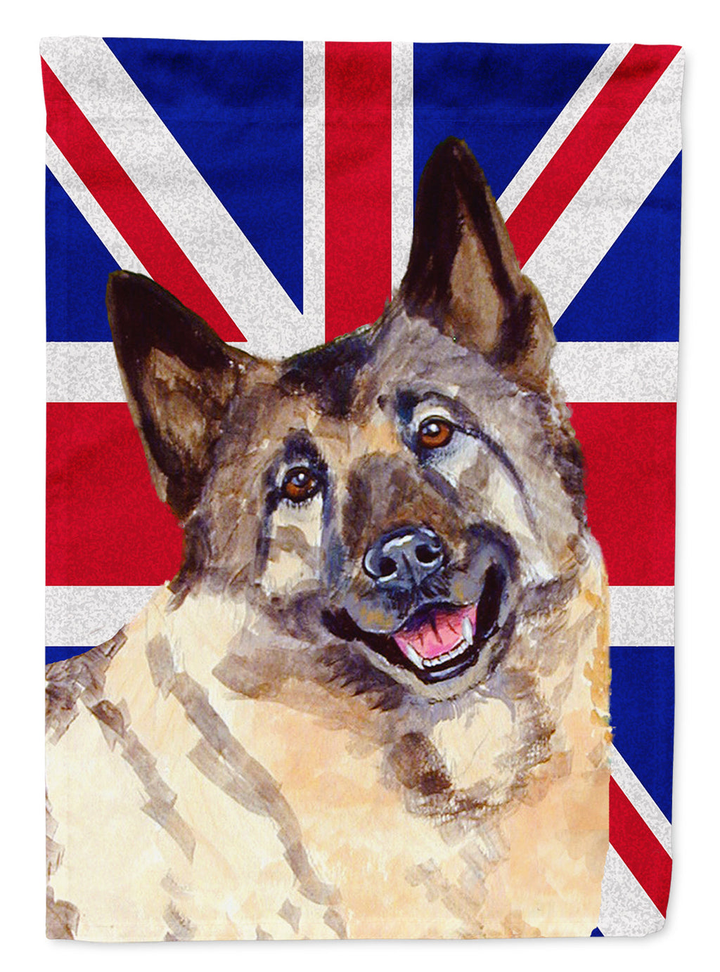 Norwegian Elkhound with English Union Jack British Flag House Flag 28x40 Porch Sleeve Pole Decorative Outside Yard Banner Artwork Wall Hanging, Polyester