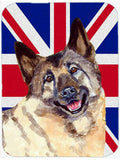 Norwegian Elkhound with English Union Jack British Flag Cutting Board Tempered Glass Kitchen Cutting Surface, Heat Resistant Chopping, Non-Slip Feet, Food Prep & Serving