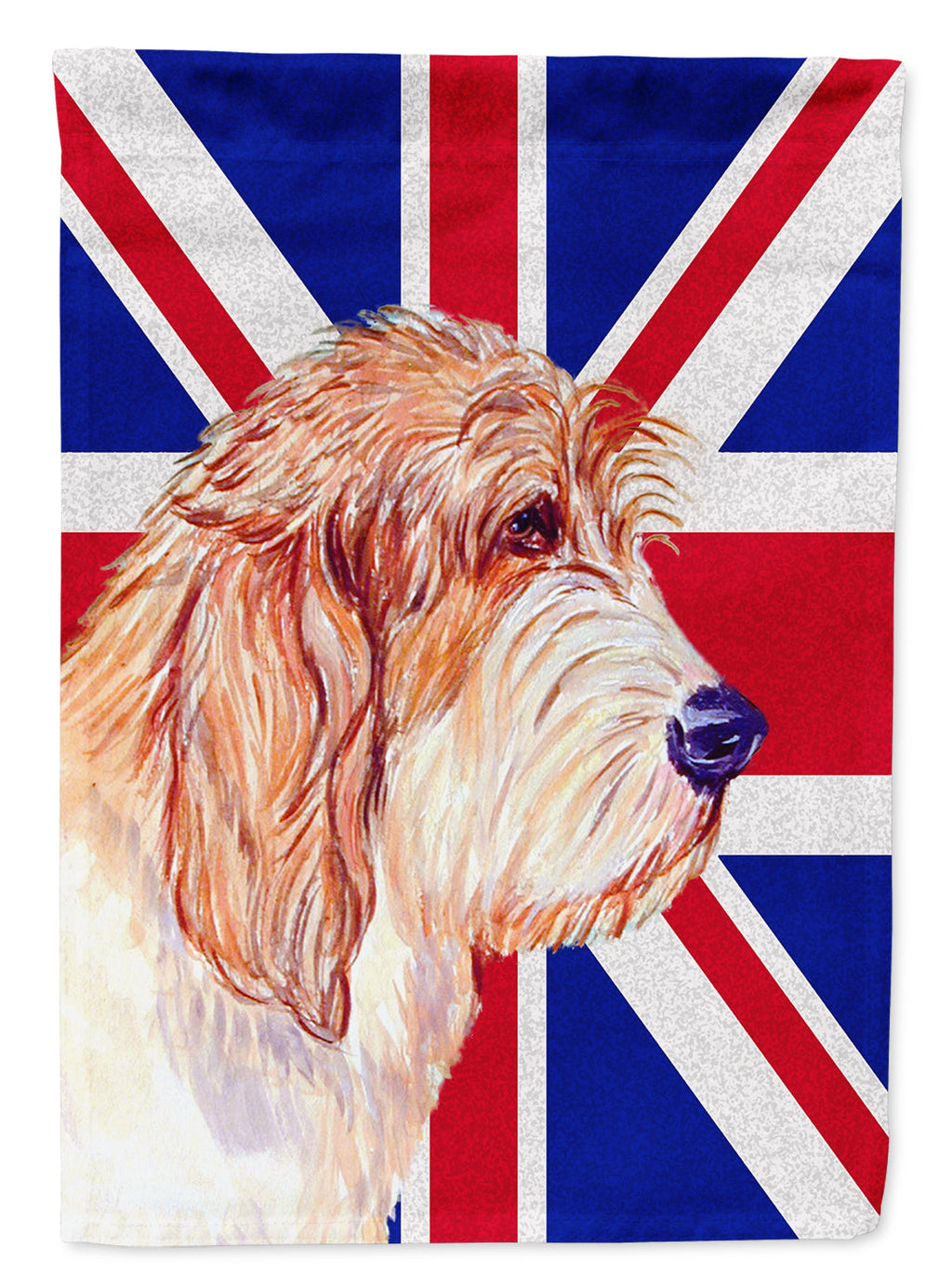 Petit Basset Griffon Vendeen PBGV with English Union Jack British Flag House Flag 28x40 Porch Sleeve Pole Decorative Outside Yard Banner Artwork Wall Hanging, Polyester