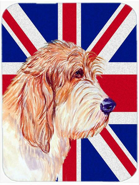 Petit Basset Griffon Vendeen PBGV with English Union Jack British Flag Cutting Board Tempered Glass Kitchen Cutting Surface, Heat Resistant Chopping, Non-Slip Feet, Food Prep & Serving