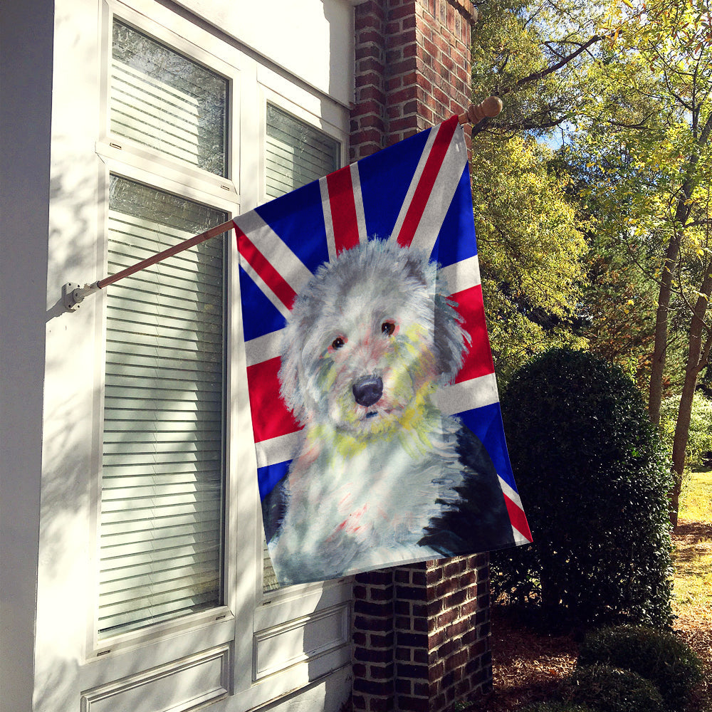 Old English Sheepdog with English Union Jack British Flag House Flag 28x40 Porch Sleeve Pole Decorative Outside Yard Banner Artwork Wall Hanging, Polyester