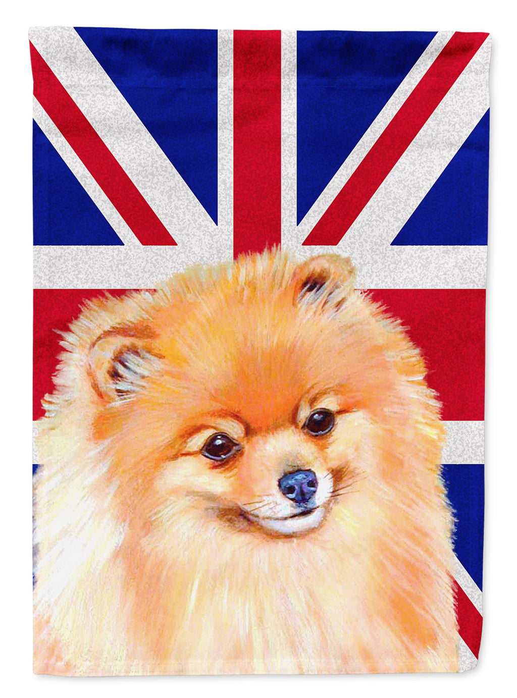 Pomeranian with English Union Jack British Flag House Flag 28x40 Porch Sleeve Pole Decorative Outside Yard Banner Artwork Wall Hanging, Polyester