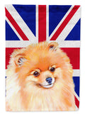 Pomeranian with English Union Jack British Flag House Flag 28x40 Porch Sleeve Pole Decorative Outside Yard Banner Artwork Wall Hanging, Polyester
