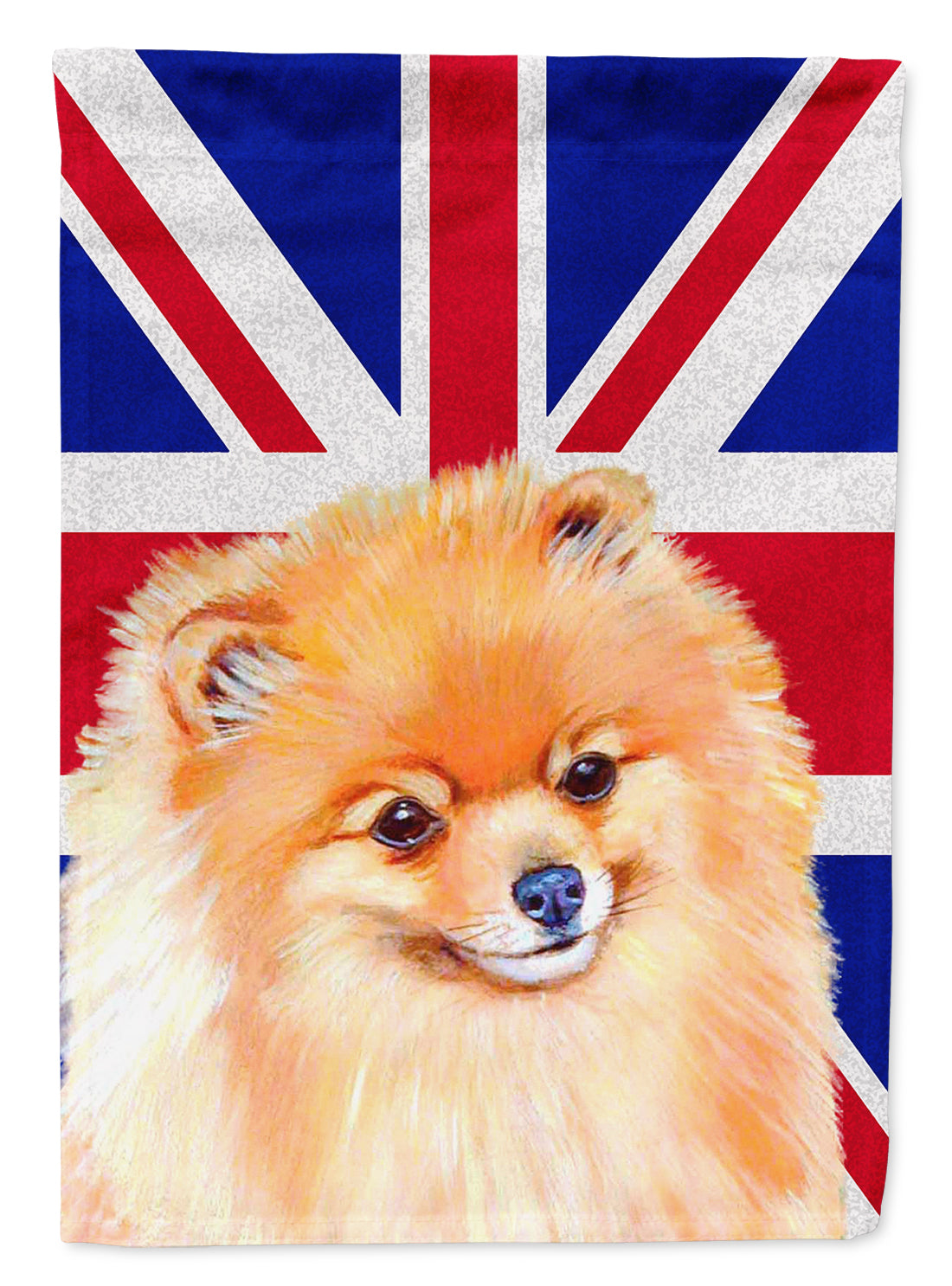 Pomeranian with English Union Jack British Flag House Flag 28x40 Porch Sleeve Pole Decorative Outside Yard Banner Artwork Wall Hanging, Polyester