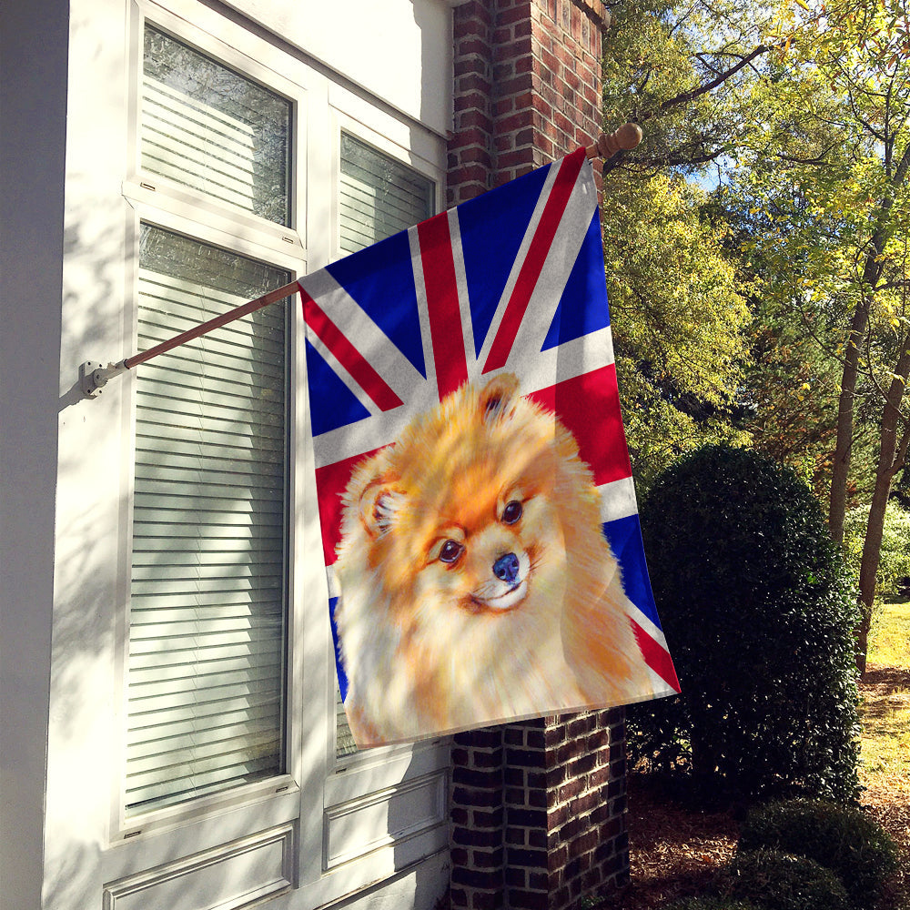 Pomeranian with English Union Jack British Flag House Flag 28x40 Porch Sleeve Pole Decorative Outside Yard Banner Artwork Wall Hanging, Polyester