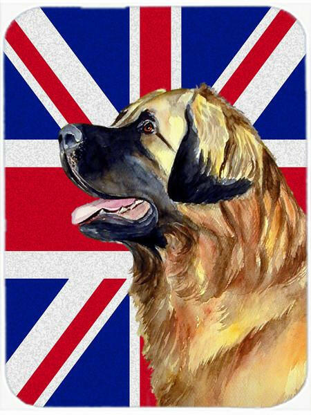 Leonberger with English Union Jack British Flag Cutting Board Tempered Glass Kitchen Cutting Surface, Heat Resistant Chopping, Non-Slip Feet, Food Prep & Serving