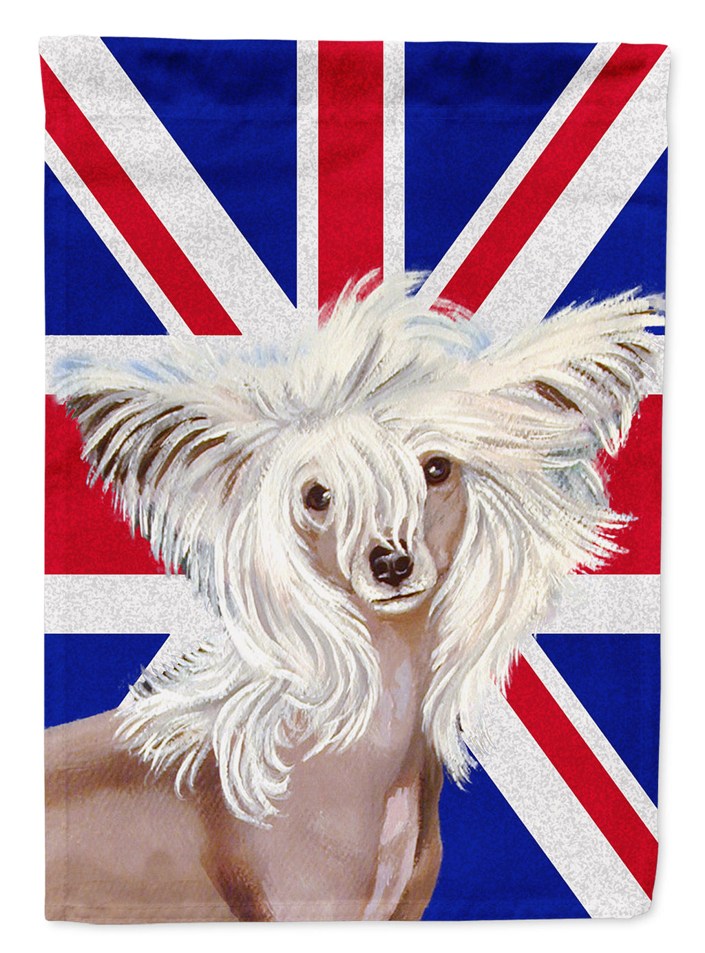 Chinese Crested with English Union Jack British Flag House Flag 28x40 Porch Sleeve Pole Decorative Outside Yard Banner Artwork Wall Hanging, Polyester