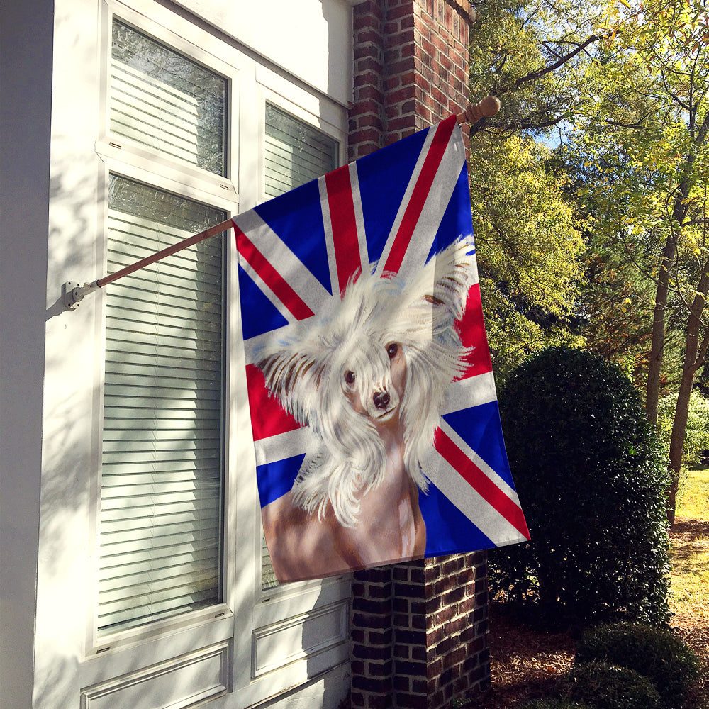 Chinese Crested with English Union Jack British Flag House Flag 28x40 Porch Sleeve Pole Decorative Outside Yard Banner Artwork Wall Hanging, Polyester