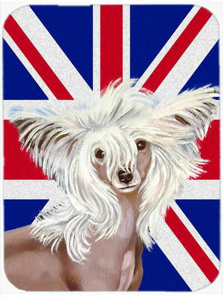 Chinese Crested with English Union Jack British Flag Cutting Board Tempered Glass Kitchen Cutting Surface, Heat Resistant Chopping, Non-Slip Feet, Food Prep & Serving